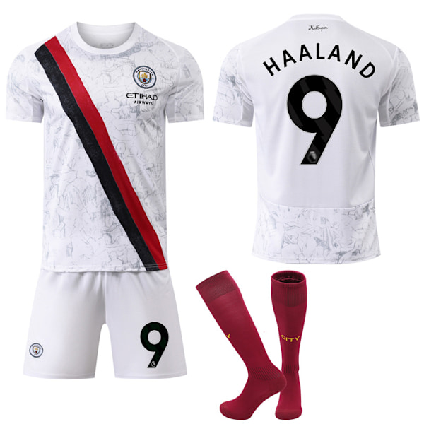 25-26 Manchester City F.C. Bortatröjor NO.9 HAALAND Barn Vuxen Fotbollsutrustning med Strumpor NO.9 S