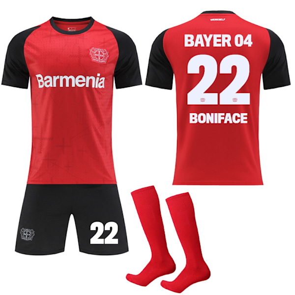 24-25 Bayer 04 Leverkusen Drakt NR.22 BONIFACE Trøyer Barn Voksen Fotballutstyr med Sokker NO.22 BONIFACE 26