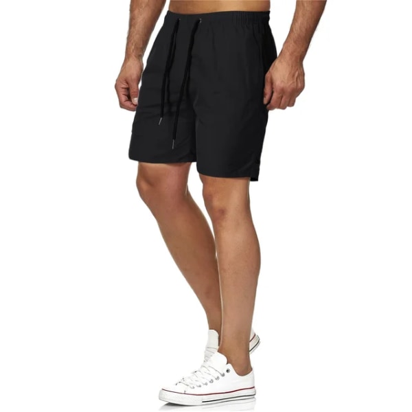 Herrshorts med fem punkter, snabbtorkande enfärgade strandbyxor, herrshorts för sport och fitness Black XXL