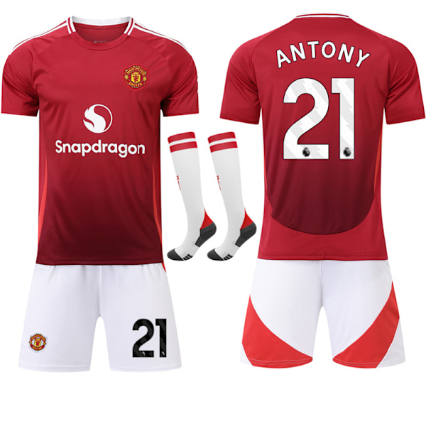 24-25 Manchester United F.C Jersey NR. 21 ANTONY Trøyer Barn Voksen Fotballutstyr med Sokker NO.21 ANTONY 24