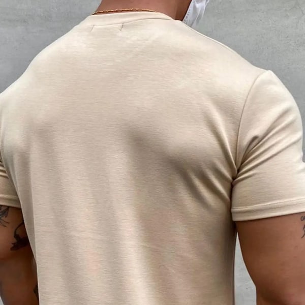 Herr T-shirt Man Sport Gym Muskel Fitness T-shirt Blusar Lös Halv Ärm Sommar Bodybuilding Tee Toppar Herrkläder Khaki XXL