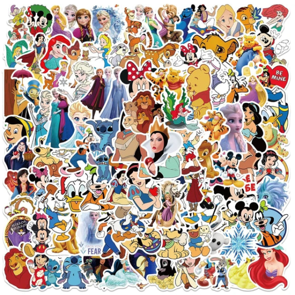 50/100 st Disney Mixed Cartoon Stitch Stickers Mickey Decals DIY Laptop Bagagetelefon Motorcykel Vattentät klistermärke Barnleksak 100PCS Disney
