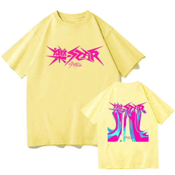 Kpop Stray Kids Rock Star Album T-shirt för Kvinnor och Män - Streetwear, Kortärmad, Fans T-shirt, Present Yellow XL