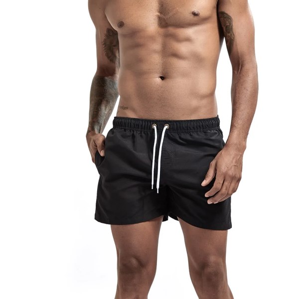 Herreshorts Udendørs løbelomme Snøredesign Elastisk talje Ensartet farve Komfortable åndbare shorts i bomuldsblanding Black XXL