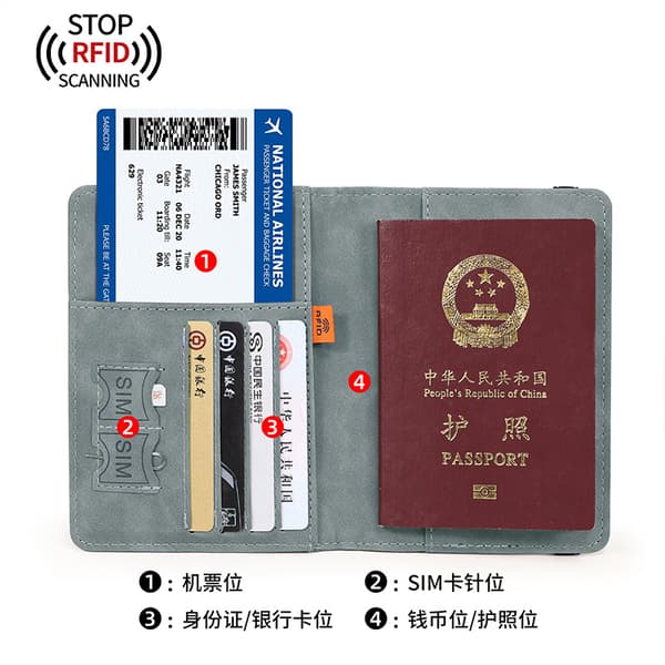 1-pack RFID-skyddad reseväska passhållare flerfärgad light grey 15x11x2cm