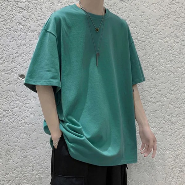 100 % bomull fem halvärm för män sommar-T-shirt för kvinnor Lös kortärmad Casual Basic skjorta O-hals Enfärgad Oversize green 3XL