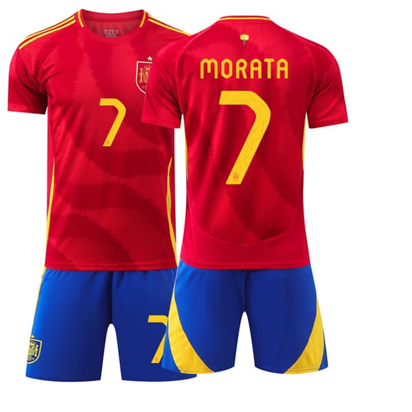 24-25 Spanien NR.7 MORATA 2-delt T-shirt sæt Børnefodboldtrøje 7 26