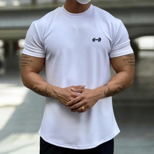 Herre T-skjorte Mann Sport Gym Muskel Fitness T-skjorte Bluser Løs Halv Erme Sommer Kroppsbygging Tee Topper Herreklær White XXXL