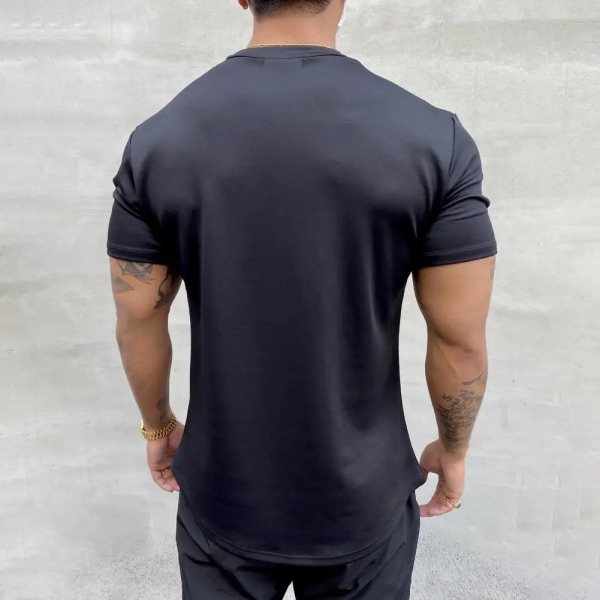 Herre T-skjorte Mann Sport Gym Muskel Fitness T-skjorte Bluser Løs Halv Erme Sommer Kroppsbygging Tee Topper Herreklær black XXL