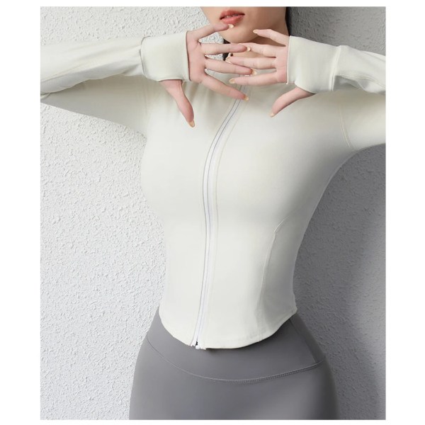 Yogafrakk kort sportsjakke treningsklær for kvinner slankende kroppsskulptur yogajakke med glidelås WHITE M