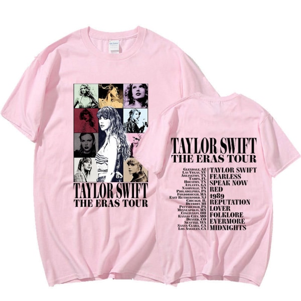 Taylor Swift The Eras Tour International Mænd Kvinder kort T-shirt rund krave trykt Pink L