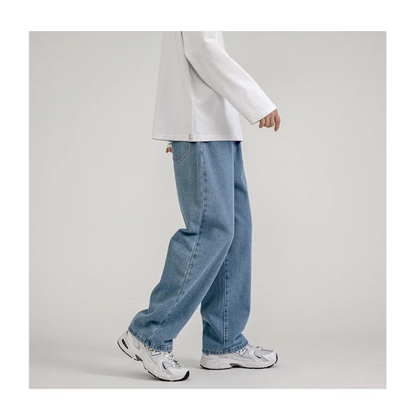 Koreansk mote Baggy Jeans for menn Klassisk All-match Ensfarget Rett-ben Denim Vide-ben Bukser Mann Lyseblå Grå Svart C 5XL