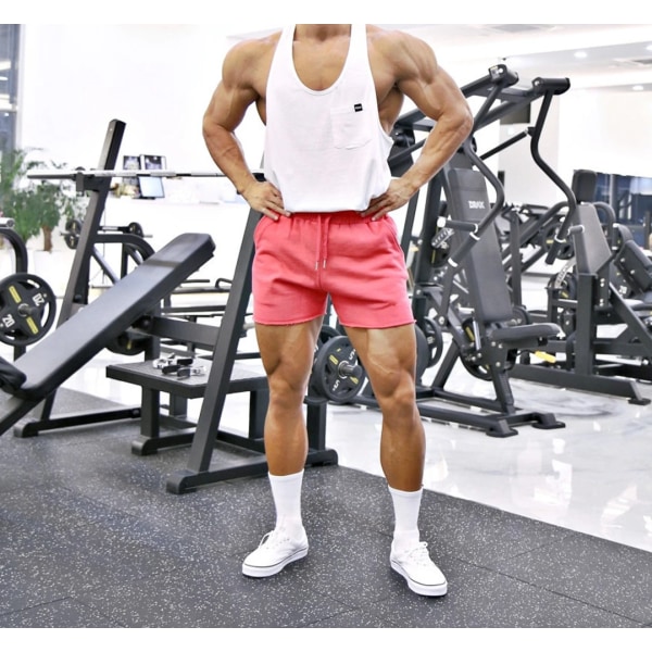 Herr Fitness Gym Shorts Bomull Sommar Sport Träning Bodybuilding Djup knäböj Löpning Jogger Man Träning Basketbyxor Pink XL