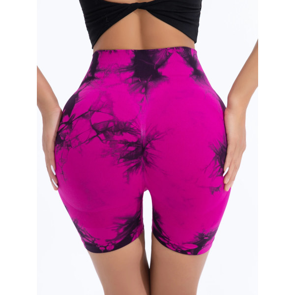 Tie Dye Seamless Workout Shorts til kvinder med bred elastik i taljen og høj talje til fitness og sport Rose M