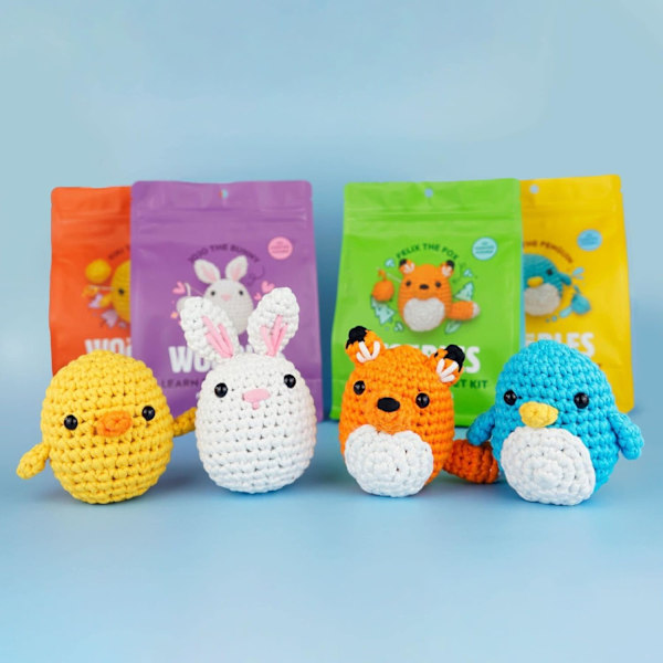 Woobles virkade set för nybörjare i enkelt ärtgarn, som setts på Shark Tank Rabbit