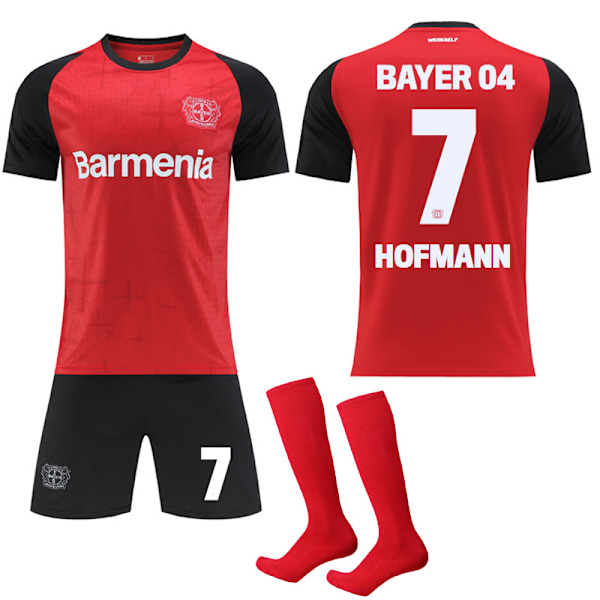 24-25 Bayer 04 Leverkusen Drakter NO.7 HOFMANN Trøyer Barn Voksen Fotballutstyr med Sokker NO.7 HOFMANN 24