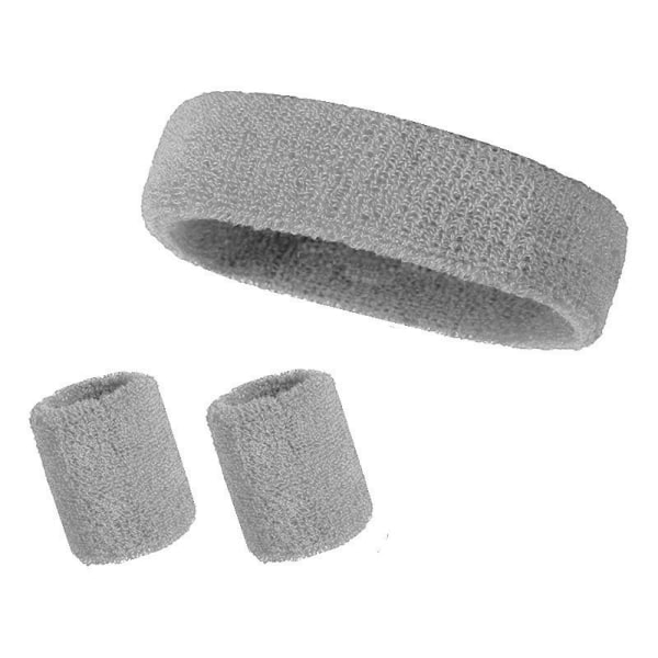 3 kpl/setti urheiluhintapannat Raidallinen rannehikinauha Grey Headband*1+Wrist Guard*2