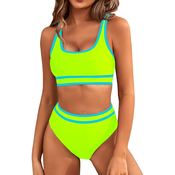 Dametøj Højtaljet Bikini Sæt Sporty Todelt Badetøj Farveblok Cheeky Høj Skåret Badetøj Light Yellow L