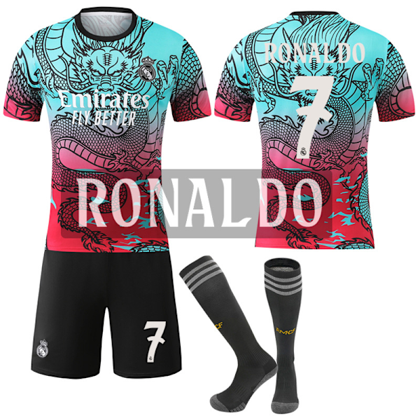 25-26 Real Madrid CF Gradvis Farge Spesialutgave NO.7 RONALDO Drakter Sett Barn Voksen Fotballutstyr med Sokker NO.7 M