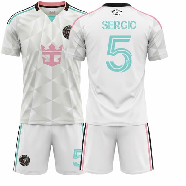 26-27 Inter Miami CF Udebane Tredje NO.5 SERGIO 2-delt T-shirt Sæt Børnefodboldtrøje 5 22