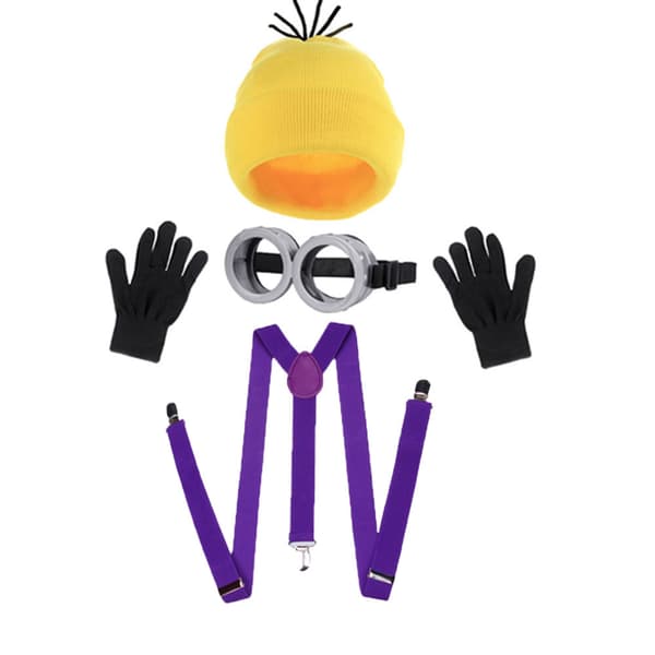 4 stk. Halloweenkostume til voksne, gul hat/briller/handsker/seler Rose