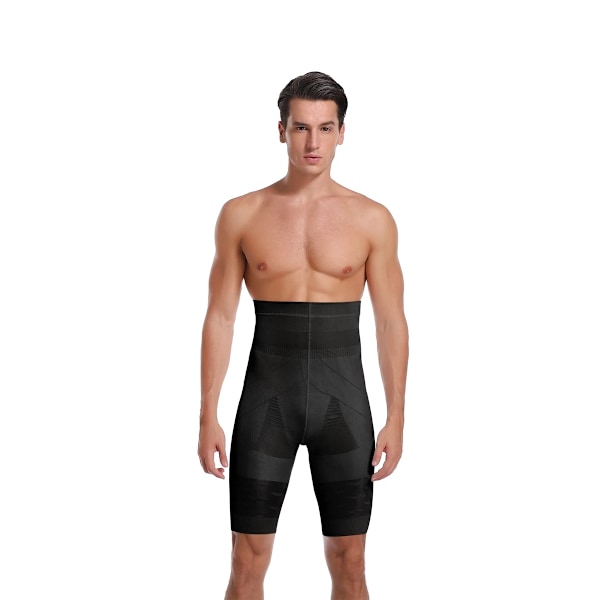 Män Tummy Control Shorts Hög Midja Slimmande Shapewear Mage Platt Body Shaper Ben Underkläder Kompressionstrosor Boxershorts Black M