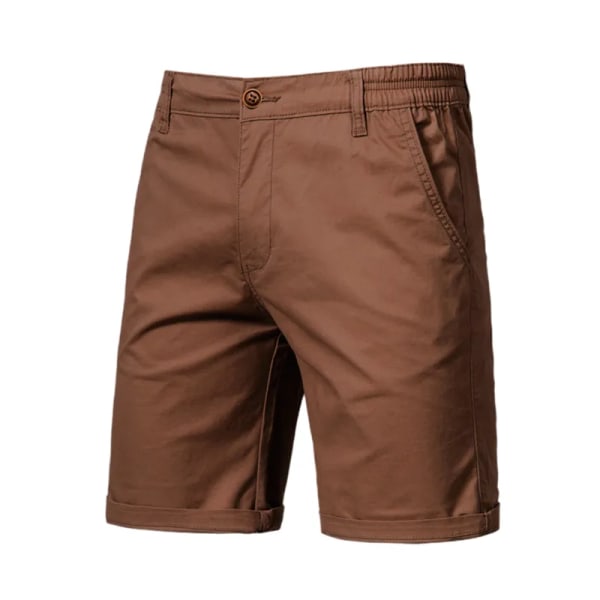 Sommar 100 % bomull massiva shorts herr hög kvalitet Casual Business Social elastisk midja herr shorts 10 färger strandshorts Brown 32