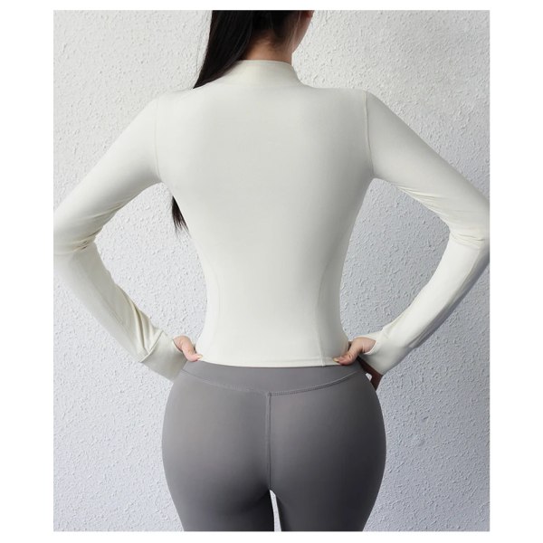 Yogafrakke kort sportsjakke fitnesstøj til kvinder slankende kropsskulptur yogajakke med lynlås WHITE M