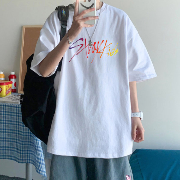 K-POP Stray Kids printed bomull T-shirt för män kvinnor white 1 M