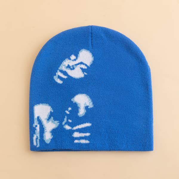 Tjock Varm Öronvärmare Hatt Herr Vinter Tryckt Ridning Stickad Hatt Grey 56-58 cm