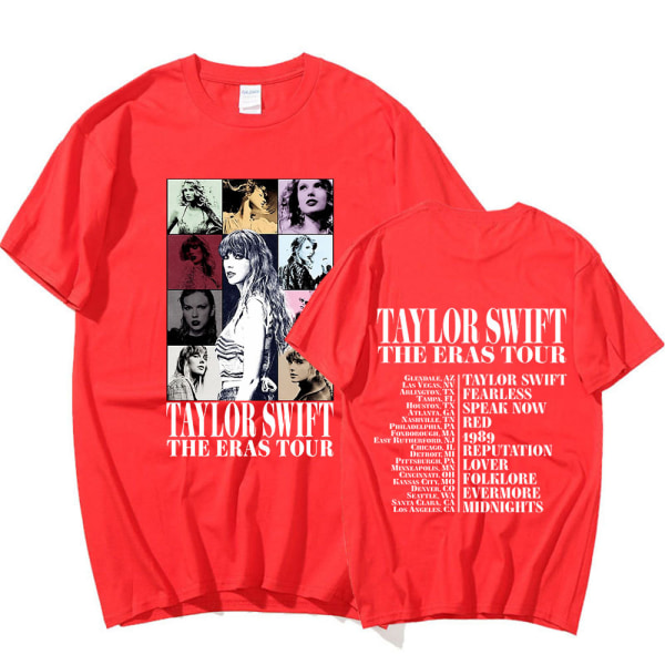 Taylor Swift The Eras Tour International Mænd Kvinder kort T-shirt rund krave trykt Red XL