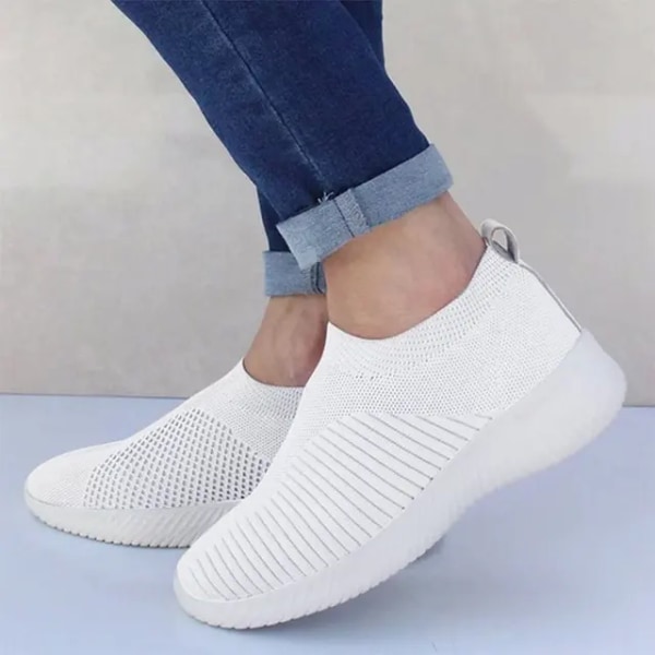 Skor Mode Sneakers Kvinnor Promenader Kvinnor Casual Platta Sneakers Sock Chunky Sneakers Slip On Shoes Kvinna Mujer White 41