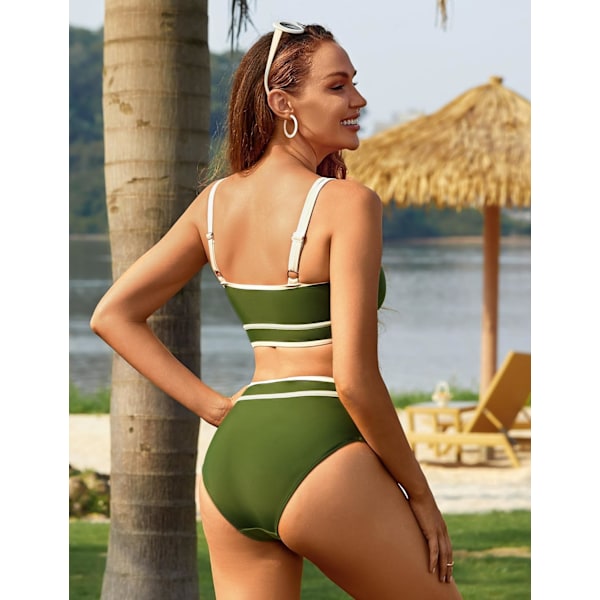 Dametøj Højtaljet Bikini Sæt Sporty Todelt Badetøj Farveblok Cheeky Høj Skåret Badetøj Green XL