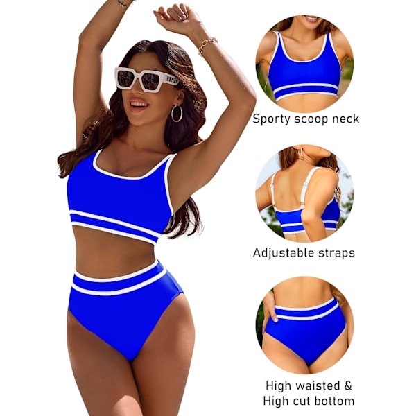 Dametøj Højtaljet Bikini Sæt Sporty Todelt Badetøj Farveblok Cheeky Høj Skåret Badetøj Navy Blue L