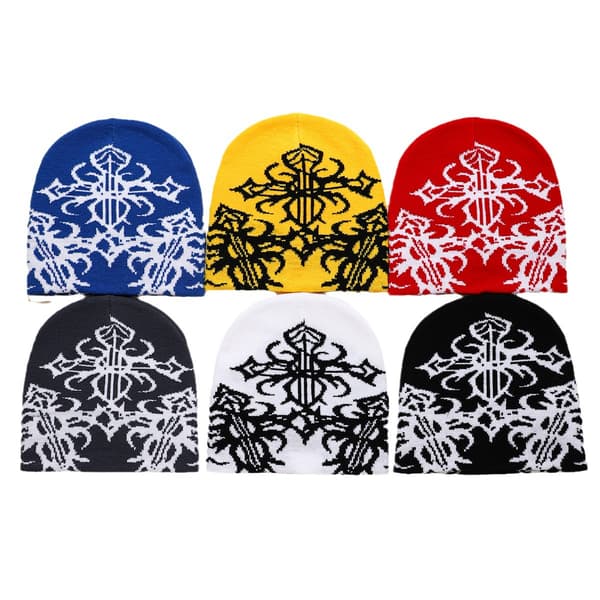 Tjock Varm Öronvärmare Hatt Herr Vinter Tryckt Ridning Stickad Hatt Red White 56-58 cm