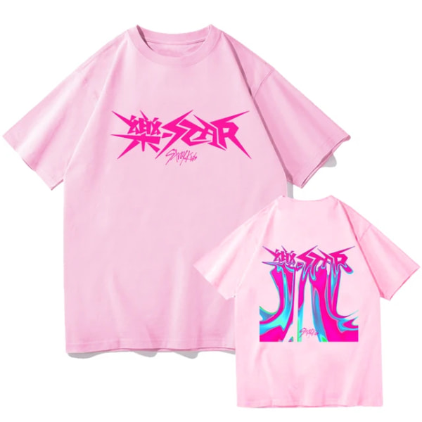 Kpop Stray Kids Rock Star Album Skjorter Kvinder Mænd Streetwear Kortærmede toppe Fans T-shirt gave Pink S