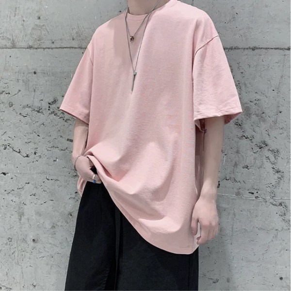 100 % bomull fem halvärm för män sommar-T-shirt för kvinnor Lös kortärmad Casual Basic skjorta O-hals Enfärgad Oversize Pink 3XL