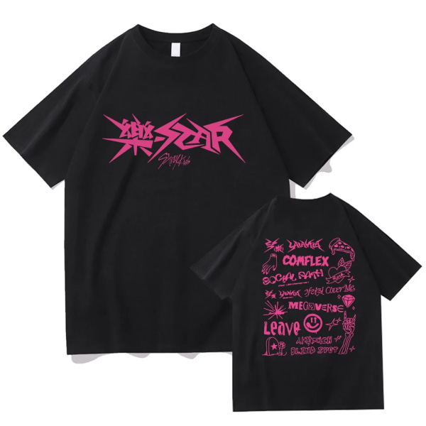 Kpop Stray Kids Rock-Star Album Shirts Women Men Streetwear Loose Short Sleeve Tops Fans Support T-Shirt Gift black XL