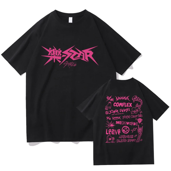 Kpop Stray Kids Rock-Star Album Skjortor Dam Herr Streetwear Lösa kortärmade toppar Fans Support T-shirt Present black M