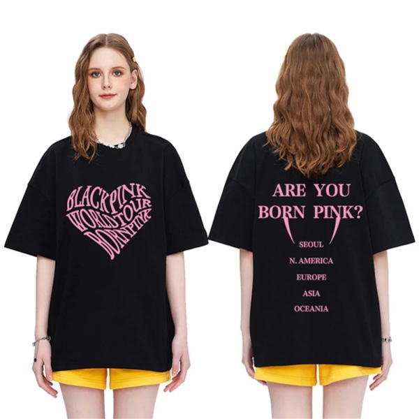 Bomuld Kpop BP Koncert T-shirts Mode Sommertøj Kvinder Borned Pink Tøj T-shirts Udskrivning Fritid Sport Korte ærmer XH-6212 XL