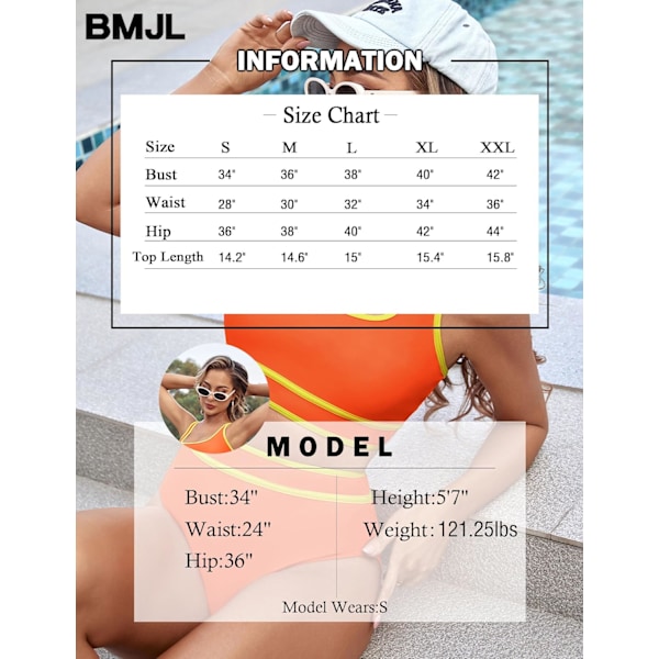 Dametøj Højtaljet Bikini Sæt Sporty Todelt Badetøj Farveblok Cheeky Høj Skåret Badetøj Orange L