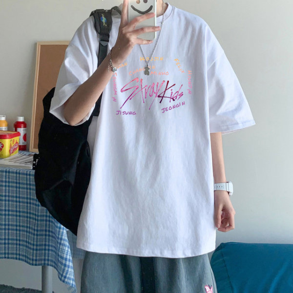 K-POP Stray Kids printed bomull Lös Casual T-shirt för män kvinnor white 6 3XL