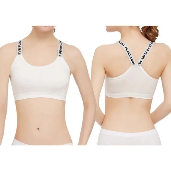 Sexiga kvinnor Sport BH Fitness Bokstäver Yoga Wrap Bröst BH Löpning Yoga Gym Fitness Crop Top Svettabsorberande underkläder White