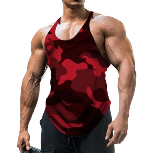 Tunn kamouflage ärmlös vintage sportväst för fitness för män Red XXL