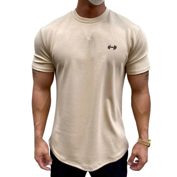 Herr T-shirt Man Sport Gym Muskel Fitness T-shirt Blusar Lös Halv Ärm Sommar Bodybuilding Tee Toppar Herrkläder Khaki XXL