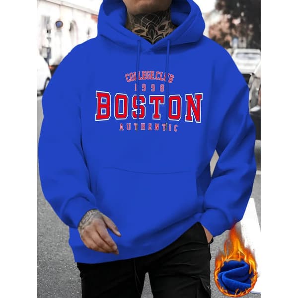 BOSTON Trykket Casual Hettegenser Unisex Langermet Genser Deep Grey M