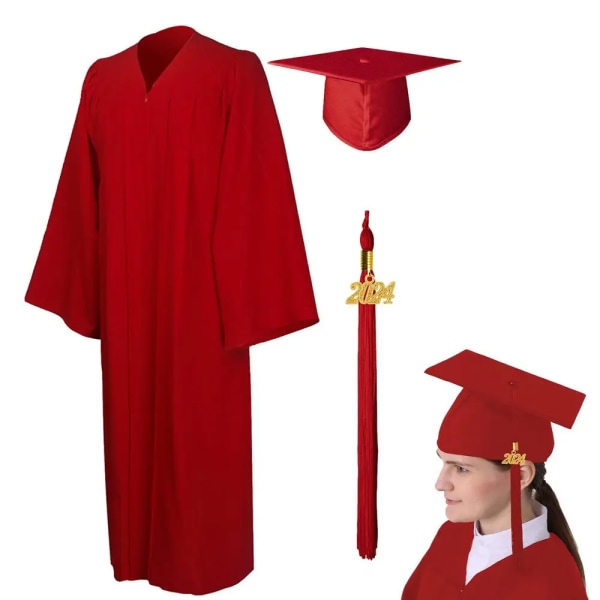 1 set Rivsäker akademisk klänning Kemtvätt akademisk klänning Lös 2024 Män Kvinnor Studenter Examen Klä upp Red 45