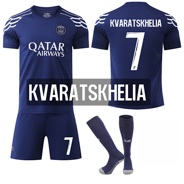24-25 Paris Saint-Germain F.C. Træningstrøje til udebane NO.7 KVARATSKHELIA Trøjer Børn Voksen Fodboldudstyr med Sokker NO.7 18