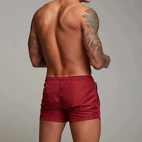 Herrshorts Utomhus löparficka Dragsko Design Elastisk midja Enfärgad Bekväma andningsbara shorts i bomullsblandning Red M