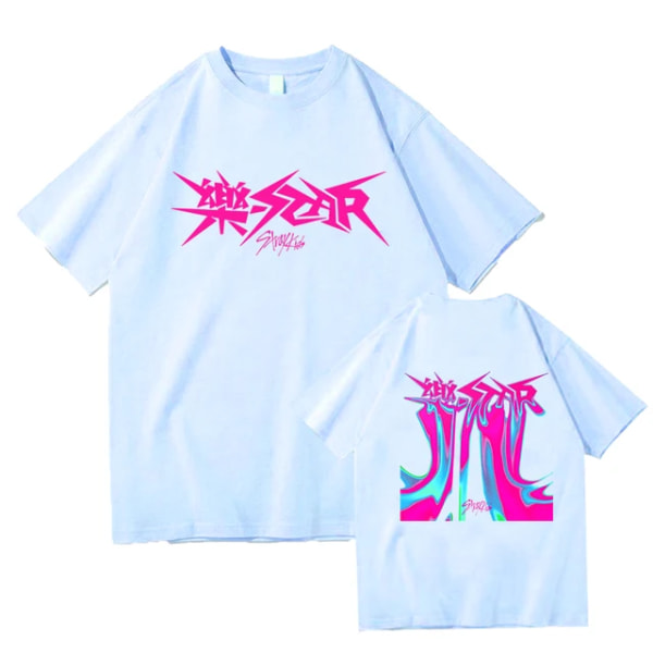 Kpop Stray Kids Rock Star -albumipaita Naisille ja Miehille Streetwear Lyhythihainen Yläosa Fanit T-paita Lahja SKY BLUE 3XL